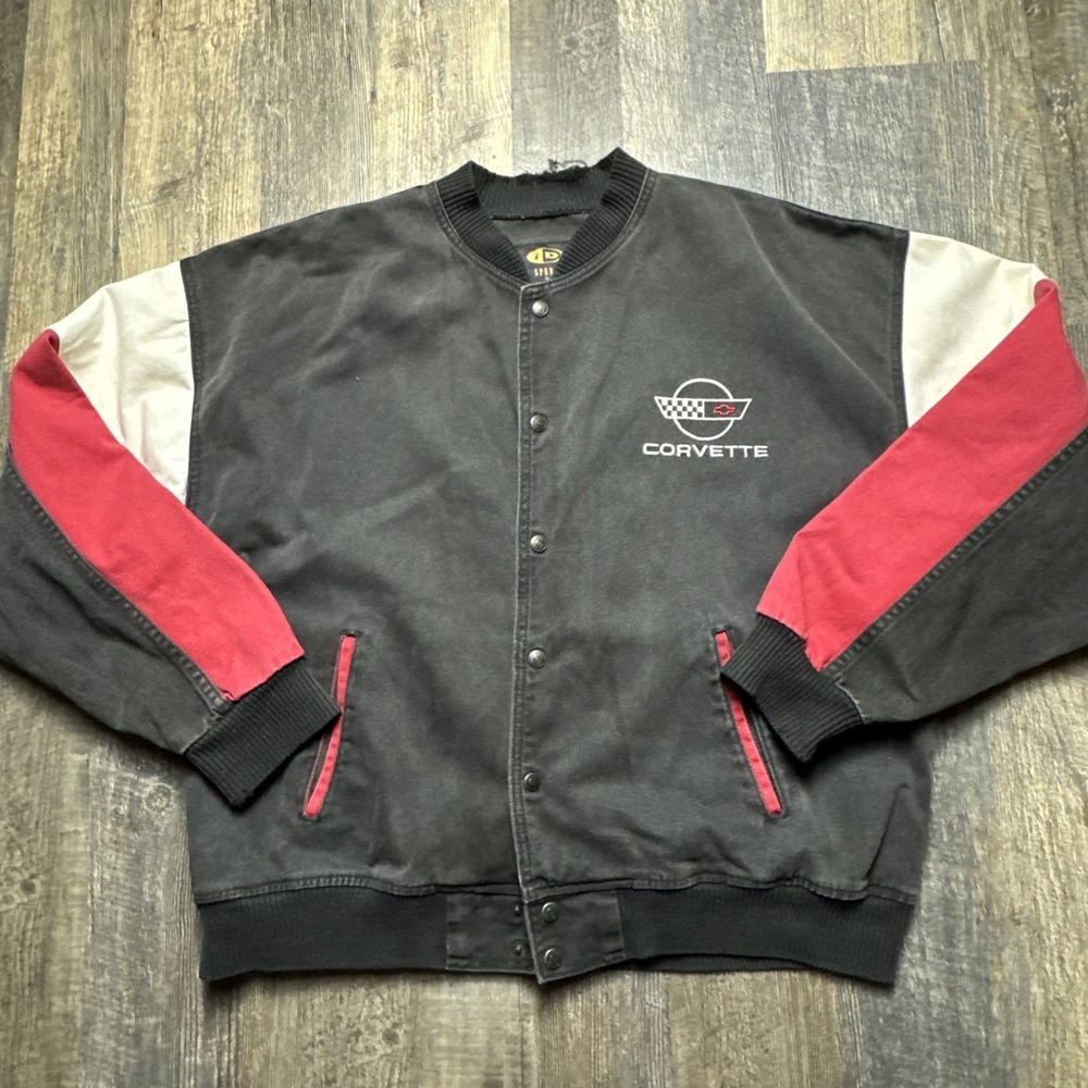 Used 90s ID WEAR Chevrolet Corvette Black Denim Award Jacket Size XL